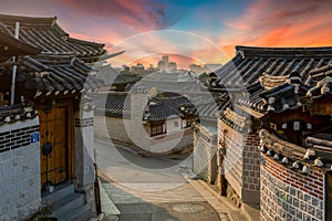 Traditional Korean style architecture at Bukchon Hanok Village in Seoul, South Korea, Bukchon Hanok Village in Seoul, South Korea