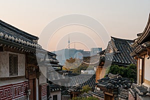 Traditional Korean style architecture at Bukchon Hanok Village w