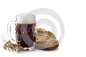 Traditional kvass beer mug with rye bread