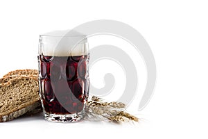 Traditional kvass beer mug with rye bread