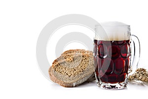 Traditional kvass beer mug with rye bread