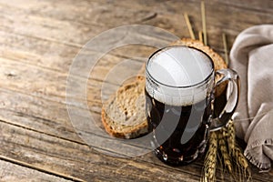 Traditional kvass beer mug with rye bread