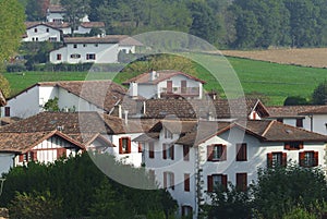 Traditional Labourdine houses in the village of Espelette, Basque country