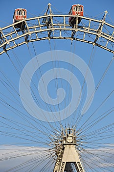 Traditional landmark ferris wheel. Vienna city center. Prater attraction. Austria