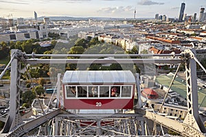 Traditional landmark ferris wheel. Vienna city center. Prater attraction. Austria