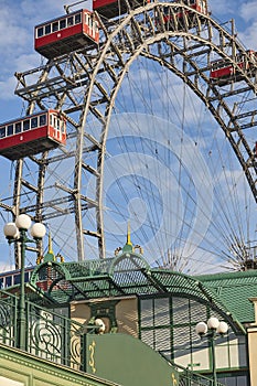 Traditional landmark ferris wheel. Vienna city center. Prater attraction. Austria