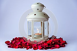 Traditional lantern with burning scented candle