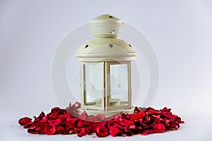 Traditional lantern with burning scented candle