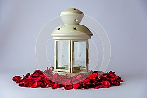 Traditional lantern with burning scented candle