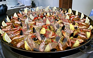 Traditional large Spanish seafood Paella