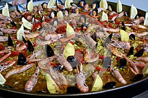 Traditional large Spanish seafood Paella
