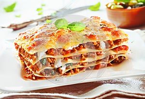 Traditional lasagna with bolognese sauce