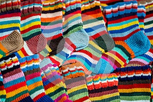 Traditional Latvian knitted woolen mittens and socks