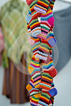 Traditional Latvian knitted woolen mittens and socks