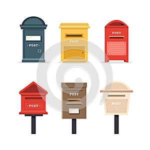 Traditional letterboxes set isolated on white background.