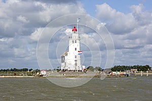 Traditional lighthouse `Het Paard van Marken` in Marken the Netherlands