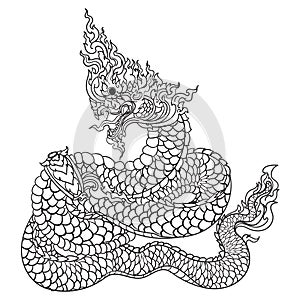 Traditional Line Thai style. Naka Thai Dragon vector