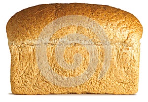 Traditional loaf of granary brown bread on a white