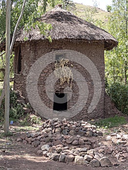 Traditional lodges are located on the slopes, Lalibela, Ethiopia