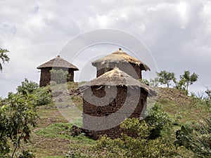 Traditional lodges are located on the slopes, Lalibela, Ethiopia