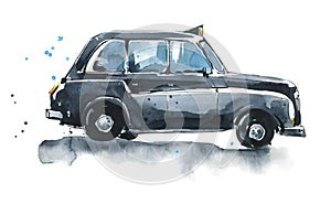 Traditional London black cab watercolor painting