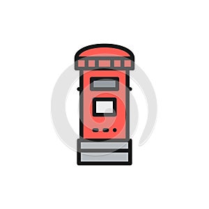 Traditional London postbox, post, mailbox flat color line icon.