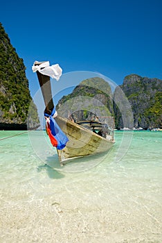 Traditional longtail boat in the famous Maya bay