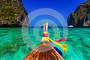 Traditional longtail boat in Maya bay,Phi Phi Leh Island,Thailand photo