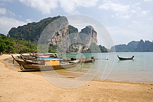 Traditional longtail boats on the Tonsai beach