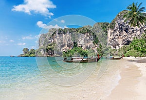 Traditional longtail boats, tropical sea Thailand