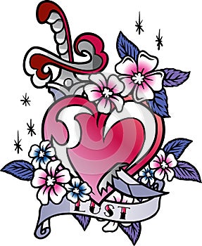 Traditional lost heart tribal tatto style ink vector download