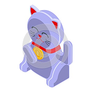 Traditional lucky cat icon, isometric style