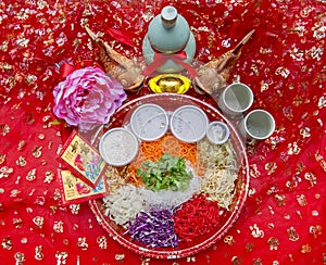 Traditional Malaysia and Singapore Chinese New Year Prosperity Yee Sang Platter For The Lunar New Year