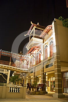 Traditional Malaysian Buildings at Night