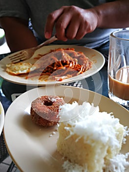 Traditional Malaysian food, variety of delicious and popular assorted sweet dessert or simply known as kuih as breakfast.