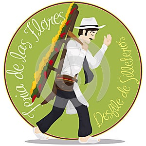 Traditional Male Silletero for Colombian Festival of the Flowers, Vector Illustration photo