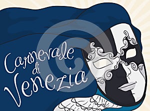 Traditional Male Volto Mask with Blue Clothes for Venice Carnival, Vector Illustration photo