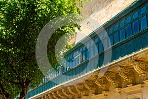 Traditional maltese balconies Gallarija in the old town of Valletta,  Malta