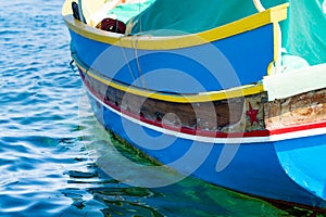 Traditional Maltese fishing boat, St Thomas Bay, Marsascala, Malta