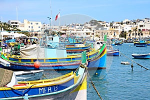 Traditional Maltese fishing boats, Marsaxlokk.