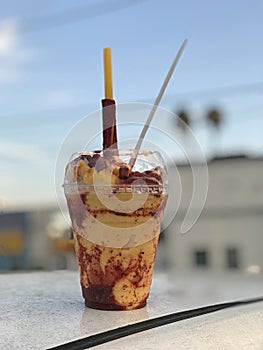 Traditional Mangonada Mexican Frozen Mango Drink photo