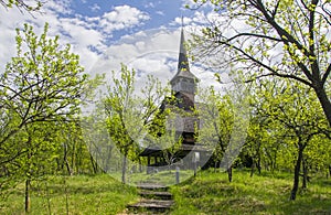 Traditional Maramures wooden church. UNESCO world heritage. Barsana, Romania