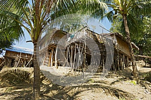 Traditional Marma hill tribe building exterior in Bandarban, Bangladesh.