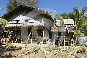 Traditional Marma hill tribe building exterior, Bandarban, Bangladesh.