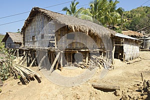 Traditional Marma hill tribe building exterior, Bandarban, Bangladesh.