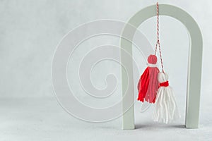 Traditional Martisor - symbol of holiday 1 March, Martenitsa, Baba Marta, beginning of spring and seasons changing in Romania,