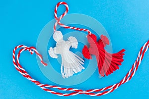 Traditional Martisor - symbol of holiday 1 March, Martenitsa, Baba Marta, beginning of spring and seasons changing in Romania,