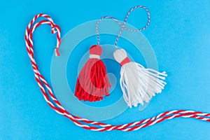 Traditional Martisor - symbol of holiday 1 March, Martenitsa, Baba Marta, beginning of spring and seasons changing in Romania,