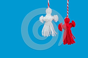 Traditional Martisor - symbol of holiday 1 March, Martenitsa, Baba Marta, beginning of spring and seasons changing in Romania,