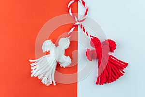 Traditional Martisor - symbol of holiday 1 March, Martenitsa, Baba Marta, beginning of spring and seasons changing in Romania,